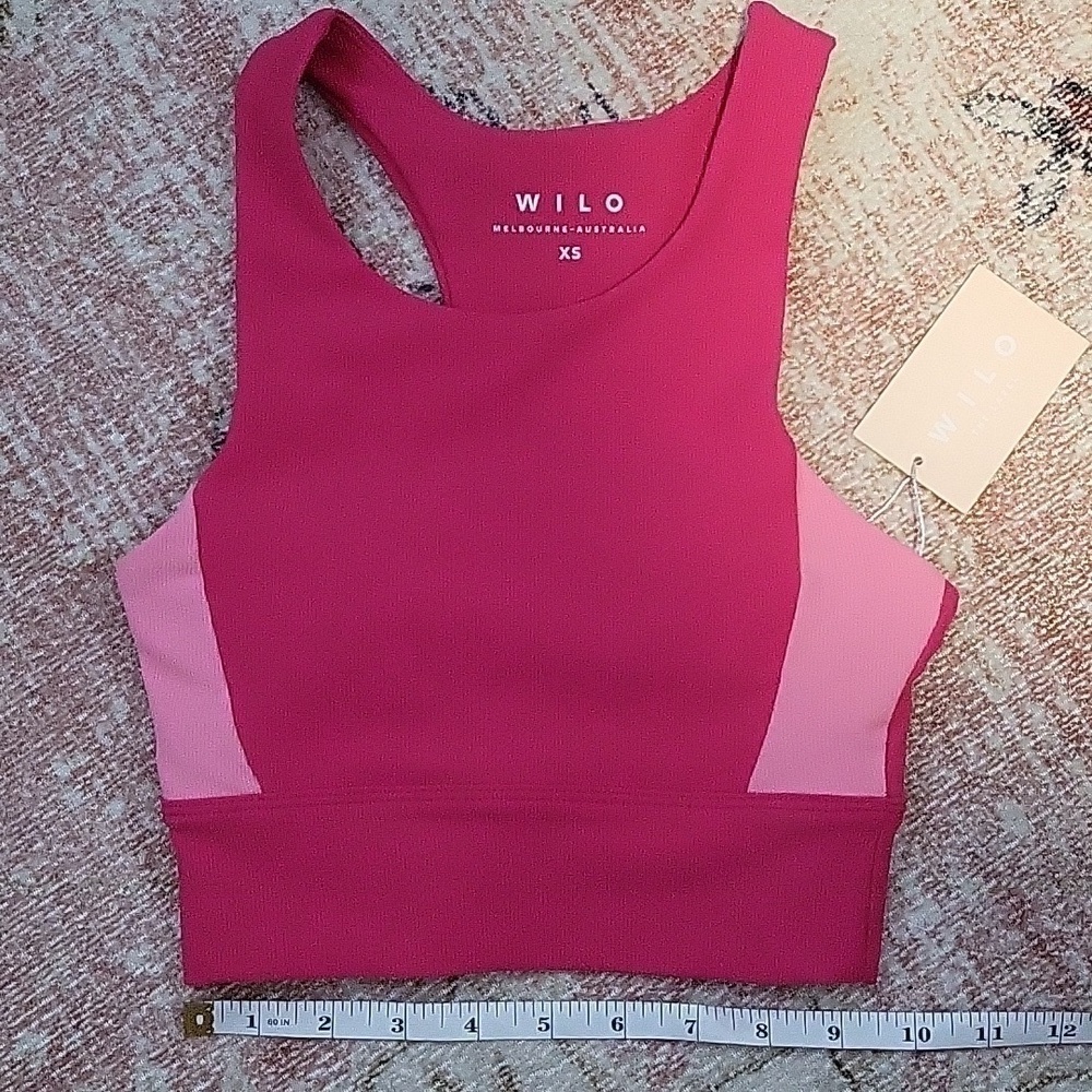 WILO Racerback Ribbed Pink Sports Bra Removeable Pads - Size XS - Picture 5 of 10
